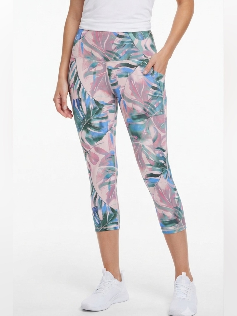 Real Legends Women's Tropical Print Capri Leggings - Pink & Green Size L